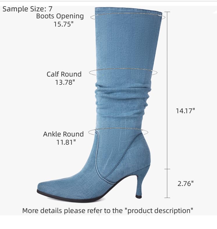 Women's Knee High Boots Kitten Heel Pull on Slouch Tall Boots2