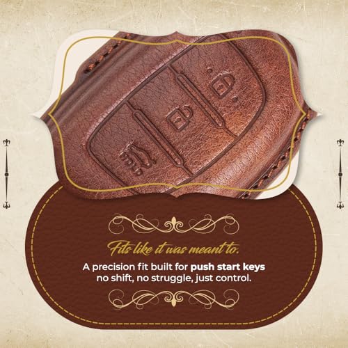 Image of keyzone dual leather key cover for Hyundai i20, Creta, Venue, Tucson, Alcazar, Verna, Xcent, Aura, Elantra 3 button smart key