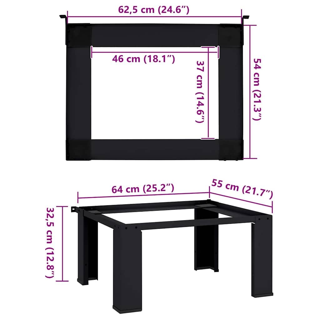 Pedestal de lavadora negro de acero 64 x 55 x 32,5 cm con patas ajustables, base para lavandería, alfombrilla antivibración y protección contra el ruido en la secadora