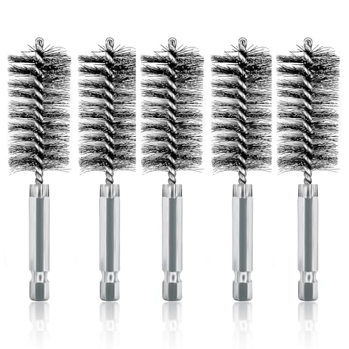 Image of 5Pcs 1 inch Stainless Steel Wire Bore Brush for Drill ,25mm Wire Cleaning Brush | Stainless Steel Copper Pipe Cleaner Set,Abrasive Drill Wire Brush with 1 /4 inch Hex Shank,Wire Brush Drill Attachment