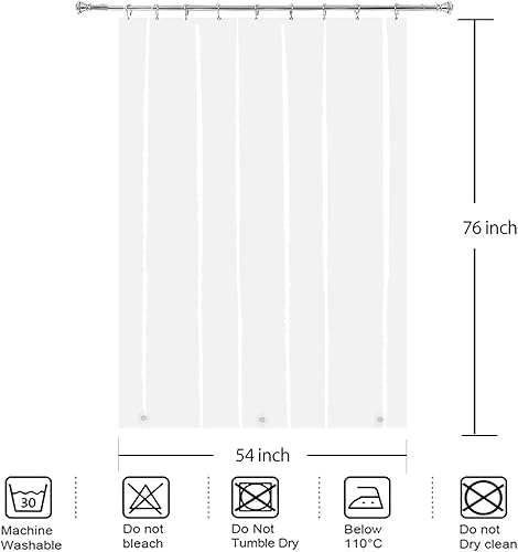Miniatura 10 de YISURE Cortina de ducha corta de tamaño de establo de 60 x 48 pulgadas, vinilo Peva transparente, impermeable, juego de cortinas de ducha con 3