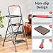 DIAMONDFORGE 3 Step Ladder, Folding Step Stool with Tool Platform, Wide Anti-Slip Pedal and Anti-Slip Feet, Sturdiest Steel Construction, 600lbs Capacity Steel Ladder for Home Office, Black Red