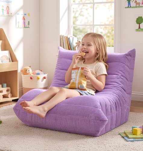 Image of Hobestluk Small Bean Bag Chair Faux Fur Fabric BeanBag Couch for Playroom | Purple Corduroy,Ergonomic Design,Memory Foam,Strong Supportive,No Assembly Required,Decorative Style for Living Room Bedroom