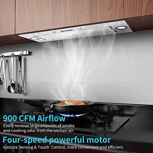 Iktch New 36" Range Hood Insert, 900 Cfm Ducted/Ductless Range Hood With 4 Speed Fan, White Stainless Steel & Tempered Glass Range Hood 36 Inch With Gesture Sensing&Touch Control Making Life Smarter #TOP1