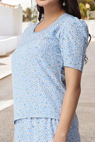 Image of POPWINGS Casual Printed Top and Joggers Co-Ord Set for Women || Stylish Summer Co-Ords Set for Women || Round-Neck Top and Joggers Combo Set for Women