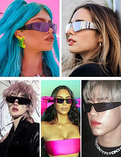 MASDUN Trendy Rimless Futuristic Wrap Around Sunglasses Women Men,Cyberpunk Visor Shades Fashion Sun Glasses (3 Pack)2