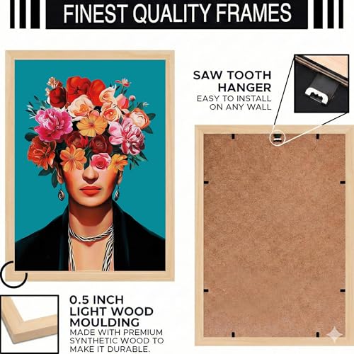 Image of BLINKART Frid Kalo Aesthetic Modern Art Walls With Frame | Natural Wood Texture | Living Room Bedroom Office Wall Decoration | Poster Home Decor Frames Wall Bedroom | 12x8 Inches (D579)