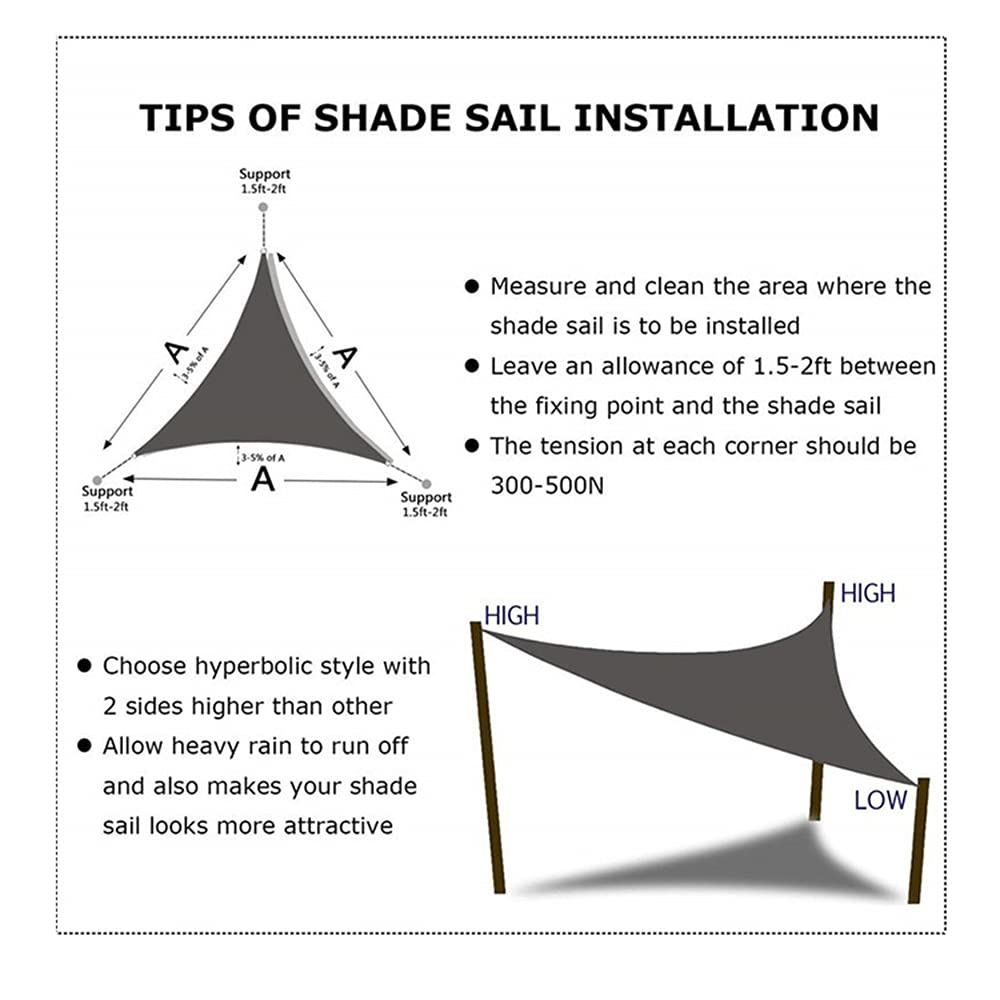 Voile d'ombrage Triangulaire,Traspirante HDPE Protezione UV,Voile d'ombrage Imperméable Triangulaire,per Giardino, Balcone, Terrazza, con Kit di Fissaggio (3x3x4.3m,Beige)