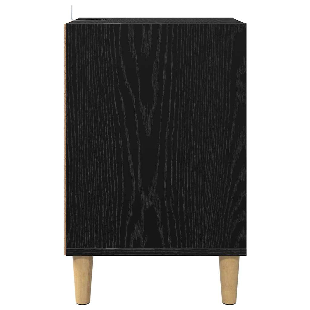 Szafka TV czarna o wyglądzie dębu, 100 x 35 x 55 cm, materiał drewnopochodny, uniwersalna podstawka pod telewizor, konsola multimedialna z drzwiami, meble do salonu