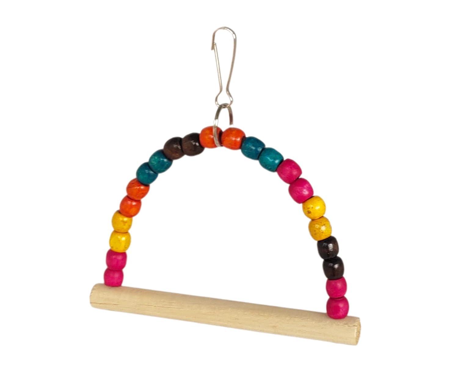 KSK 1-Pic Half Round Bird Toys Parrot Bird Swing Toys with Colorful Wood Beads Wooden Pet Bird Cag Hanging Perch for Budgie Lovebirds Parakeet Cages Decorative Accessories for Parakeets. (6.5"X6")