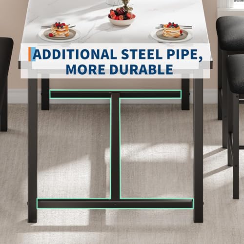 OPULENTHOME Juego de mesa de comedor para 4, mesa de cocina con 2 sillas acolchadas y banco, juego de comedor de madera, para habitación pequeña, apartamento, casa, fácil montaje, mármol blanco - imagen 7