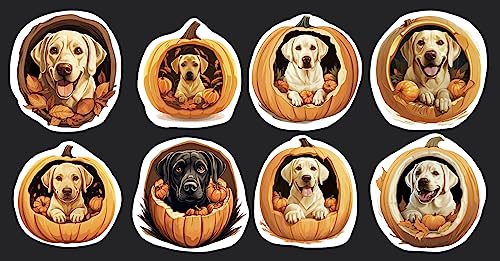 Halloween Labrador Dog Stickers Set of 24 Stickers, Lab Stickers, Yellow Lab Stickers, Hunting Dog Stickers Waterproof Sticker, Journal Sticker, Die Cut Sticker, Pumpkin Stickers, Dog Stickers, Halloween Stickers (holographic, 3.5)