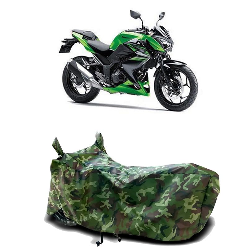 Image of DUFFEL-100% Heat Protection Two Wheeler Bike /Scooty Body Cover for Kawasaki Z250 BS6 Water Resistance /UV-Rays /Birds Dropping /Scratchproof /Dust Proof /Waterproof[Green Jungle Print]