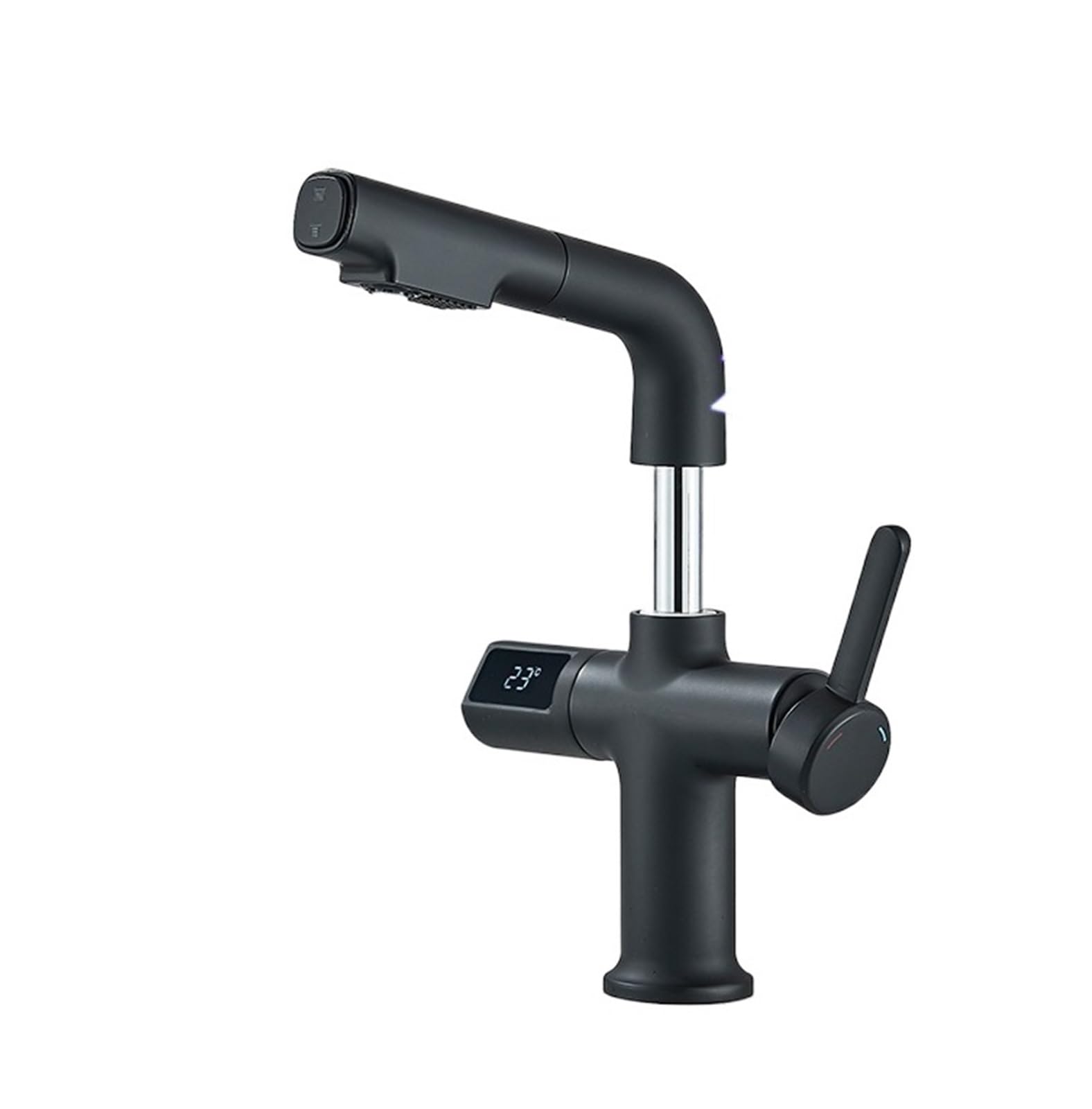 Robinet extractible de salle de bains LCD anti-brûlure à hauteur réglable pour laver les cheveux