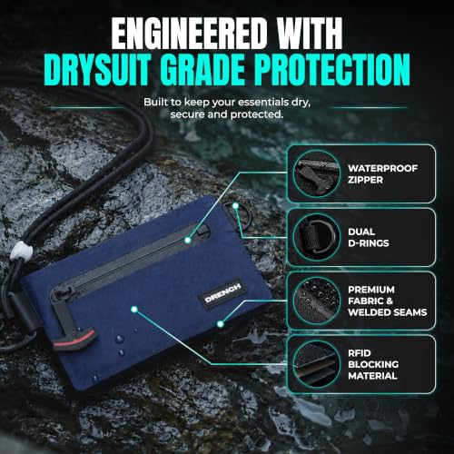 Image of Drench RFID Waterproof Floating Wallet IPX8 Dry Bag for Cards & Cash, Blue