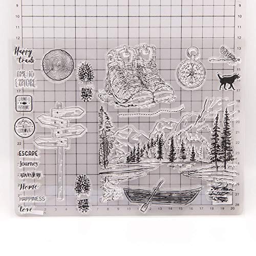 Happy Trails Time to Explore Mountains Trees Footprint Adventure Journey Rubber Stamps Clear Stamps for Card Making Decoration and DIY Scrapbooking Rubber Stamps for Crafts - Image 2