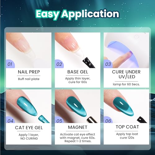Image of Beetles Cat Eye Gel Nail Polish Set, Galaxy Beam 6 Colors Fall Gel Polish | Glitter Gel Polish Kit Red Blue Green Purple Teal Chameleon Magnetic Shine Soak Off UV Salon DIY Manicure Gifts for Women
