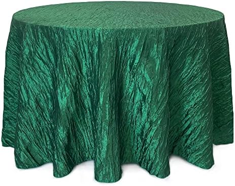 Your Chair Covers - 120 Inch Round Crinkle Taffeta Tablecloth - Hunter Green, Crushed Shiny Dining Table Cloth for Wedding Party Birthday Baby Bridal Shower