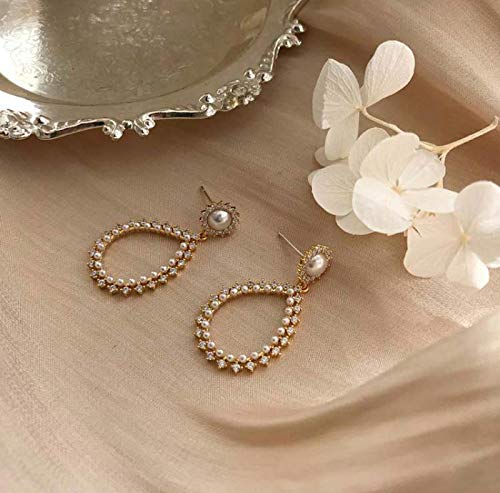 14K Gold Plated Pearl Ear Drop Earring With Retro Palace Style S925 Silver Needle For Women Girl Gifts Present Valentines Birthday Anniversary Mothers Day Christmas (Gold) #TOP7