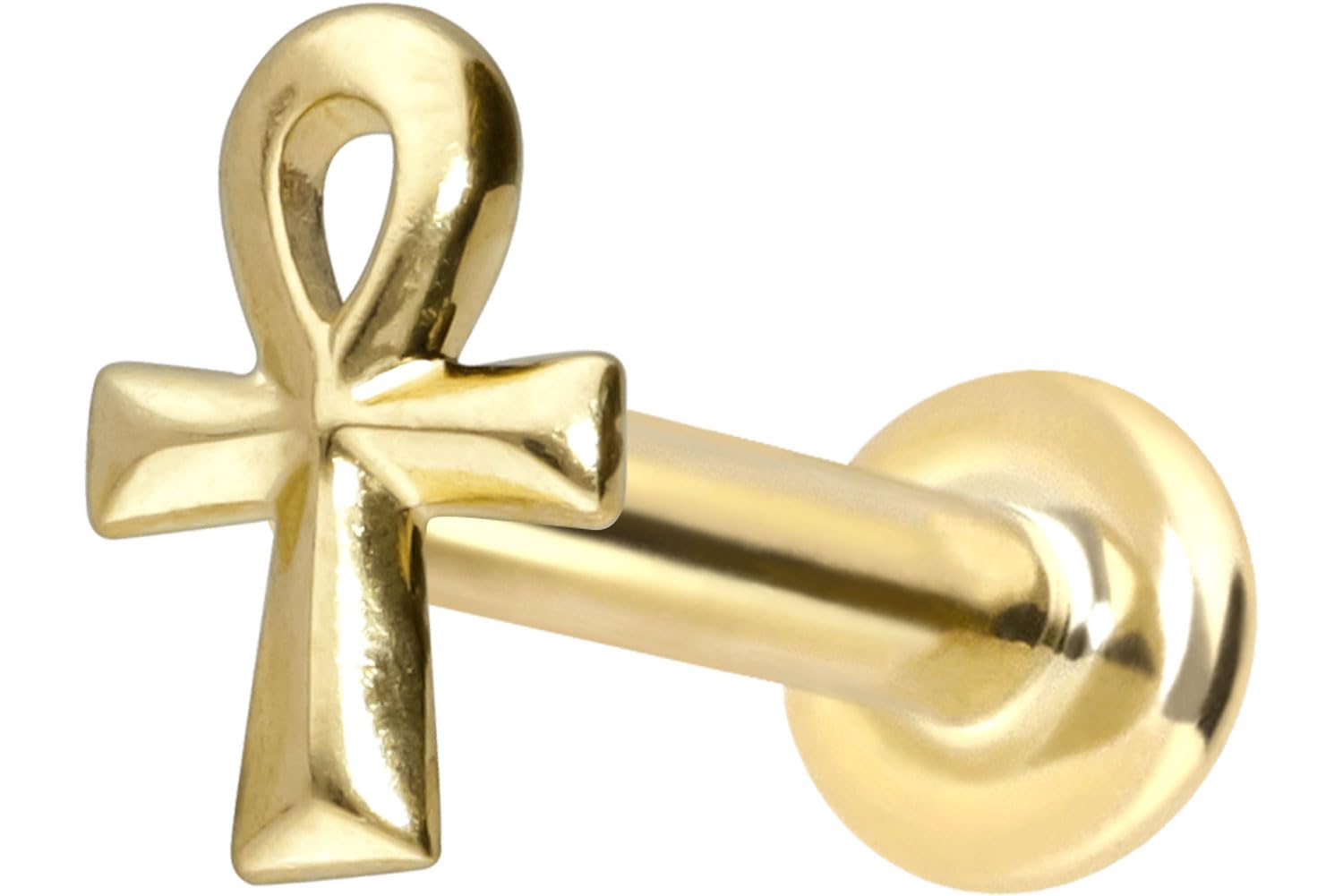 PIERCINGLINE Piercing de oro de 14 quilates con rosca interior, diseño de cruz egipcia, color y tamaño a elegir