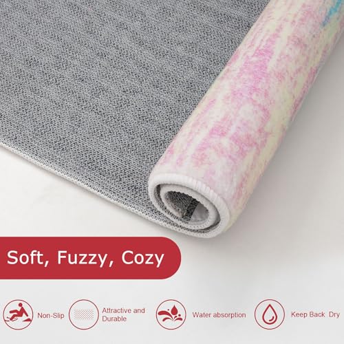 KOZYFLY Modern Abstract Pink 3x5 Area Rug Washable Girls Kids Bedroom Rug Throw Entry Mat Non-Slip Carpet Dining Room Rug with Soft Low Pile for Living Room Kitchen Bath Office