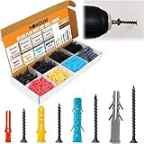 Homdum Assorted Black Dry Wall Screws with Nylon Plugs/Gitti DIY Home Maintenance Kit 5 Sizes 25 mm to 50 mm (Pack of 460 Pieces)