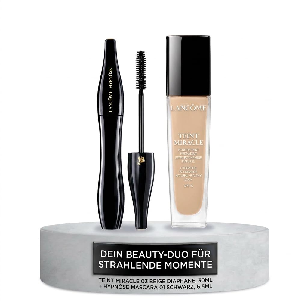 Lancôme Teint Miracle Foundation & Hypnôse Mascara Duo: Feuchtigkeitsspendende Foundation 03 Beige Diaphane für strahlenden Glow & Volumen-Wimperntusche 01 Schwarz für dichte Wimpern