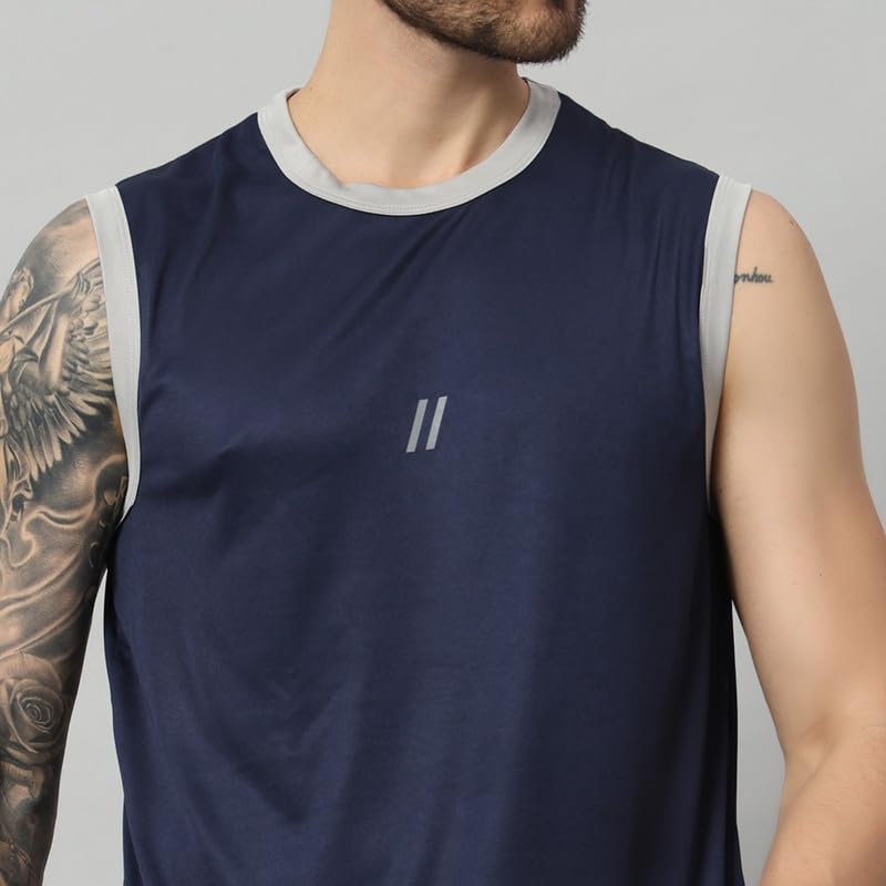 Image of ATICX Men's Polyester Sports Sleeveless T Shirt - Gym Vest, Workout Sando, Training Tank Top, Cut Sleeves Quick Dry Tee for Running, Swimming, Badminton, Fitness & Sports