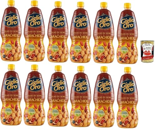 Carapelli Giglio Oro Olio di Semi di Arachide - Aceite de cacahuete para freír 100% aceite italiano 12 x 1 l + Polpa italiana Gourmet 400 g