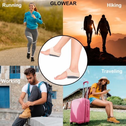 Image of Glowear Silicone Gel Heel Cups for Pain Relief | Plantar Fasciitis, Spur & Achilles Support for Men & Women | Breathable Cushion | Washable & Reusable| Beige /Gray, Large