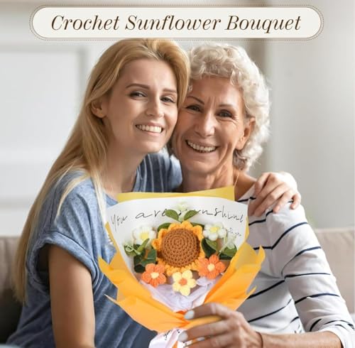 Image of Premium Handmade Crochet Flower Bouquet | Artificial Sunflower Cotton Flowers | Perfect Rakhi Gift, Diwali, Birthday Gift for Sister, Wife, Girlfriend, Mom & Home Decoration