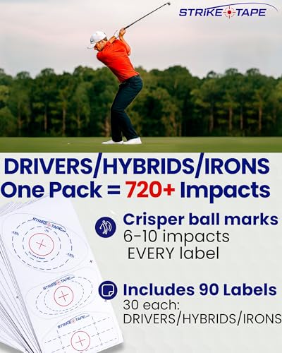 Image of STRIKEPRO Strike Tape Golf Impact Tape Right or Left Hand Club Face Stickers. No Residue Golf Impact Stickers for Instant Swing Analysis. Packs of Drivers or Drivers /Hybrid /Irons Club face Labels