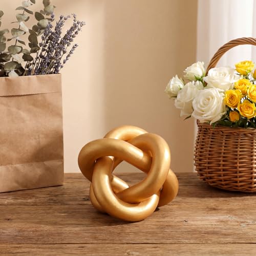 Image of Yalikop 3 Link Wood Knot Decor Rustic Home Decor Accents Hand Carved Coffee Table Decoration, Boho Chain Link Decoration, Modern Shelf, Rustic Objects for Home Living Room Bedroom(Gold)