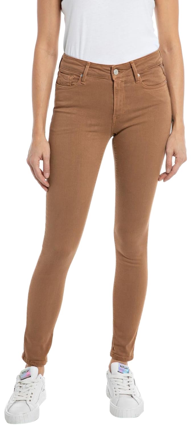 Replay Damen Jeans Luzien Skinny-Fit Hyperflex Colour X-Lite mit Stretch, Tobacco 348 (Braun), 23W / 28L