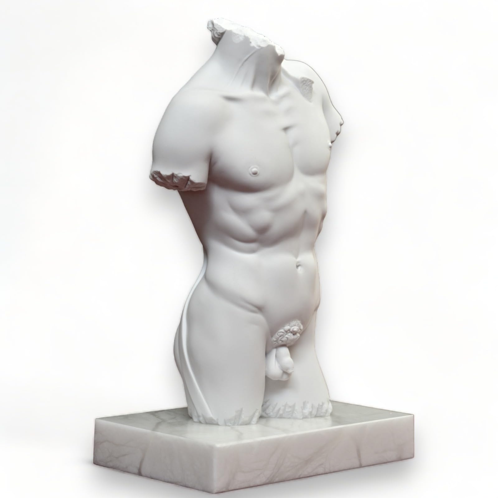 CBAM Torso David di Michelangelo Scultura da Tavolo in Marmo con Base in Marmo Bianco Varie Misure (36 cm)