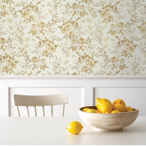 Erfoni 16.9" x394" Yellow Brown Floral Peel and Stick Wallpaper Boho Floral Leaf Contact Paper Flower Self Adhesive Wall Paper DIY Removable Decoration Wallpaper for Bedroom Accent Wall Covering by Erfoni - Image 2