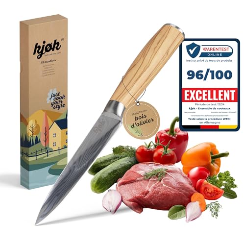 kjøk Premium Couteau de cuisine petit professionnel lame de 13cm avec étui et manche en bois...