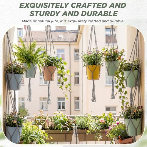 Image of EBOOT 2 Pack 48 Inch Large Macrame Plant Hanger Rope to Hang Flower Pot Plant Holder for Indoor Outdoor Decorations, 4 Legs (Grey)