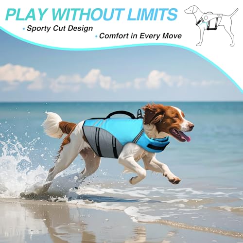 VIVAGLORY Sports Style Hundeschwimmweste, Rettungswesten Für Hunde Bootfahren, Auftrieb & Schwimmhilfe, Schwimmweste, S, Blau