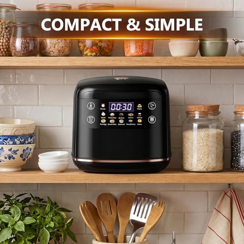 Image of Portable Digital Rice Cooker, 6-Cup (Uncooked) /12-Cup (Cooked) Small Rice Maker with Steaming Basket, Mini Rice Cooker with 2L Removable Nonstick Inner Pot, 10 Menu Options, Auto Keep Warm, 24 Hour Delay Timer (Black)