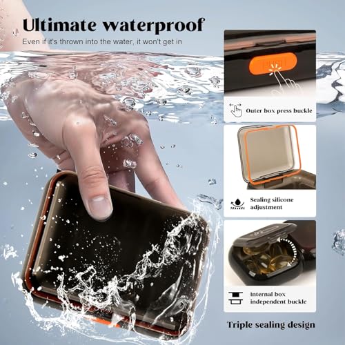 Image of 21 girds Pill Organizer 7 Day, 3 Times a Day Large Weekly Pill Box, Push Button Daily Pill Case for Vitamin, Fish Oil, Supplements Waterproof | Black | 01 Pcs