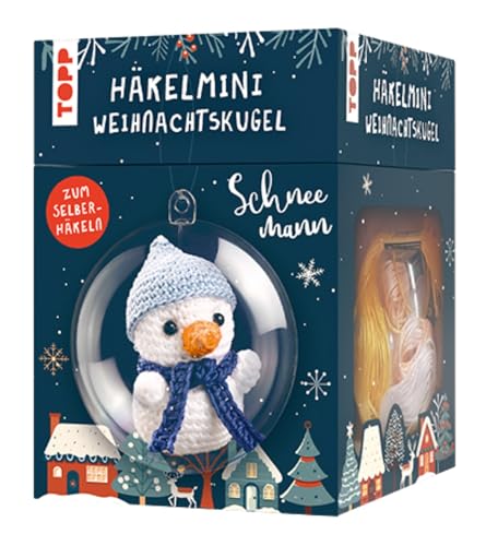 TOPP Häkelmini-Weihnachtskugel Häkelset Schneemann: Anleitung, Garn (100% Baumwolle) in 5 Farben, Häkelnadel (1,5 mm), Kunststoffkugel (7 cm), Füllwatte, Perlen, Glöckchen, White