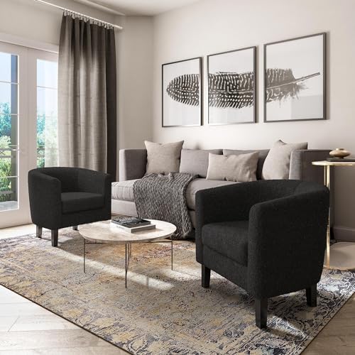 Image of BELLEZE Living Room Chair, Teddy Polyester Accent Barrel Chair, Club Tub Sofa Chair for Bedroom, Corner Chair with Flared Legs and Cozy Soft Padding - Highland (Teddy Black)