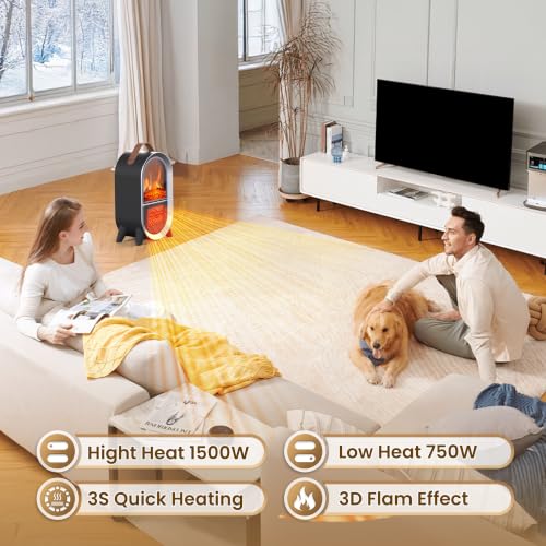 Image of Riseon Portable Electric Fireplace Heater for Home Office, Black