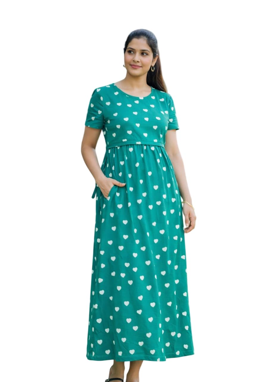 Urban Mom Maternity Nighty | Nursing-Friendly Feeding Nightwear Dress for Women | Soft, Breathable & Comfortable Maternity Dress for Pregnancy, Postpartum