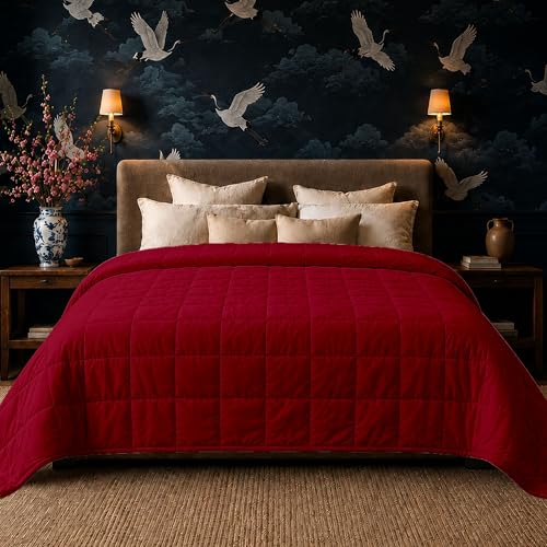 Image of HomeSmart King Size Weighted Blanket 20 lbs, Oversized Weighted Blanket for Adults, Fits Standard and California King Beds, 88x104, Red Burgundy