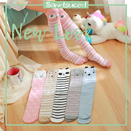 Meias femininas de algodão macio, na altura do joelho, lindas estampas de animais, 6 pares, Animal D