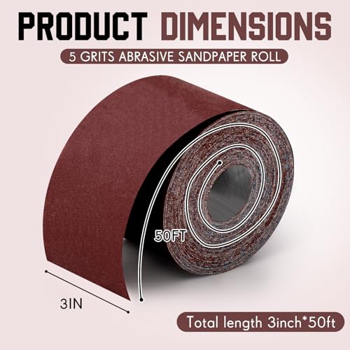 Image of 250ft 3 inch Wide Drum Sander Emery Cloth Roll 80 150 240 320 400 Grits | 5 Rolls, Each Roll 50 Ft, Aluminum Oxide for Drum Sander, Cuttable for Metal Wood Furniture Polishing Woodworker