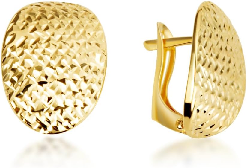 Claddagh Gold 14K Yellow Gold Textured Oval Disc Earrings