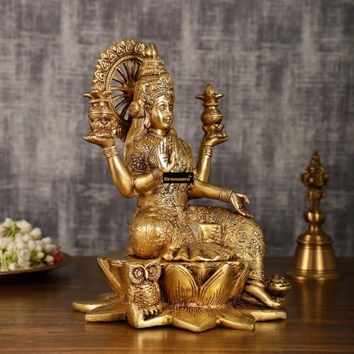 Image of Brass Laxmi Idol for Home and Decor| Brass Laxmi Statue for Good Luck Diwali, Housewarming, Wedding, Navratri Gift | Weight 6.25 Kg Height 11 inch |